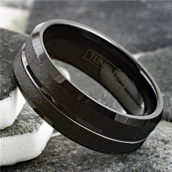 Men's Wedding Band Rings - Black Classic Comfort Fit for Men and Women - Picture 4 of 11